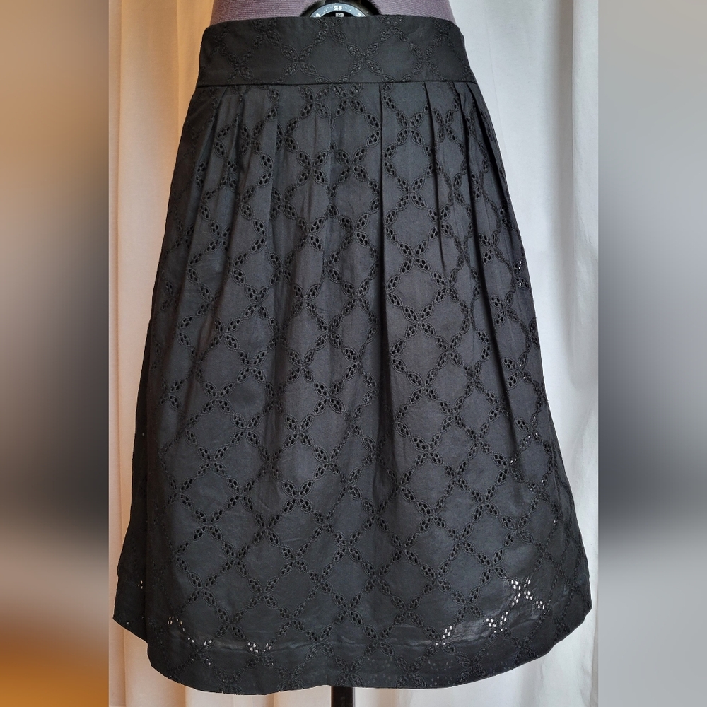 LOFT 0P Black Eyelet Cotton Skirt